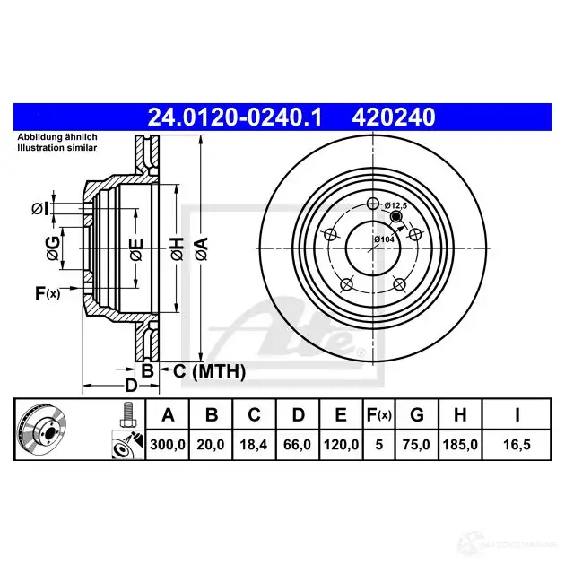 Тормозной диск ATE AOVS7BI 4 20240 58247 24012002401 изображение 7