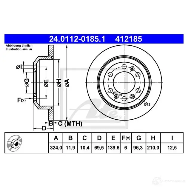 Тормозной диск ATE 4 12185 3ZD7P 57965 24011201851 изображение 0