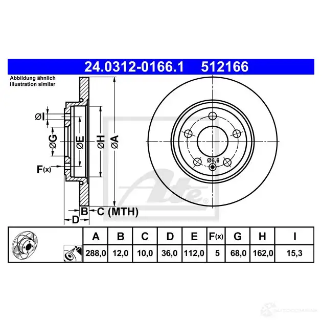 Тормозной диск ATE 59295 24031201661 EREDLCA 5121 66 изображение 4