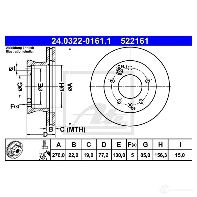 Тормозной диск ATE YPN2F 59338 522 161 24032201611 изображение 0