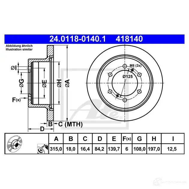 Тормозной диск ATE 58121 41814 0 24011801401 TSGFVR изображение 0