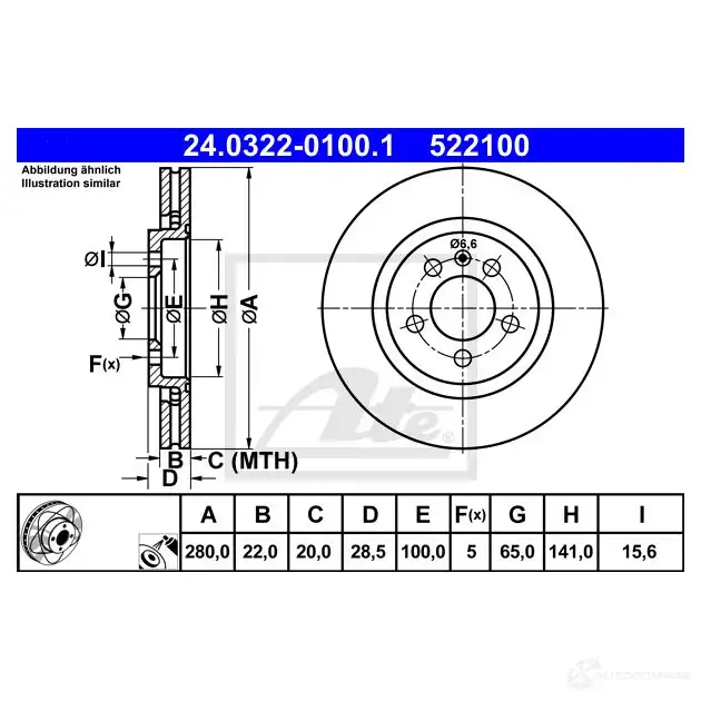 Тормозной диск ATE 52210 0 59328 24032201001 YJ0H8AK изображение 0