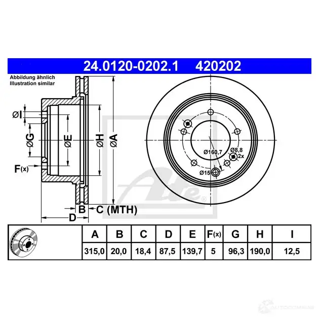 Тормозной диск ATE 58218 24012002021 4202 02 6WEHHP2 изображение 0