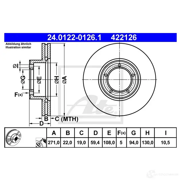 Тормозной диск ATE 645Z9ZK 4221 26 58282 24012201261 изображение 0