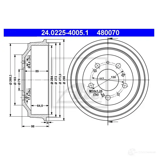 Тормозной барабан ATE 24022540051 4800 70 59224 AEPML3H изображение 0