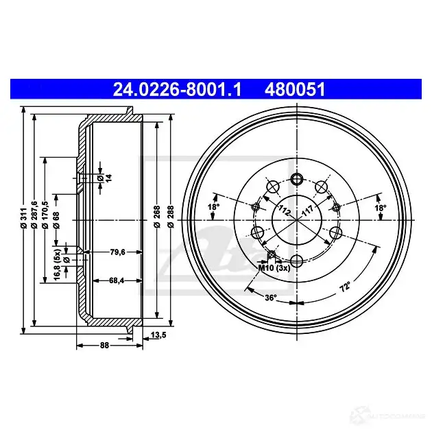 Тормозной барабан ATE 24022680011 RCFUM 59237 48005 1 изображение 0