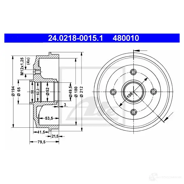 Тормозной барабан ATE 24021800151 4J5M4 48001 0 59073