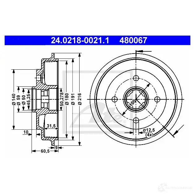 Тормозной барабан ATE 59079 LH1ZV 24021800211 4800 67 изображение 0