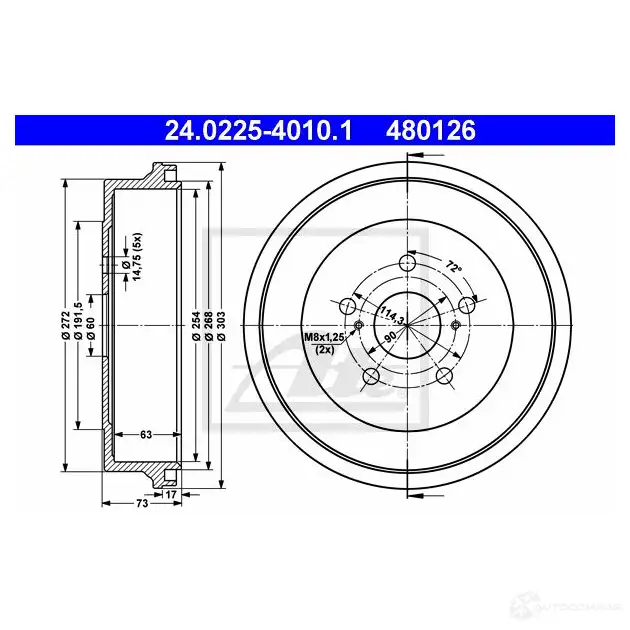 Тормозной барабан ATE 4801 26 59225 24022540101 QW70IU изображение 0