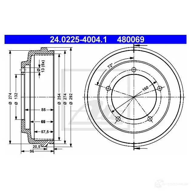 Тормозной барабан ATE 59223 H095P 480 069 24022540041