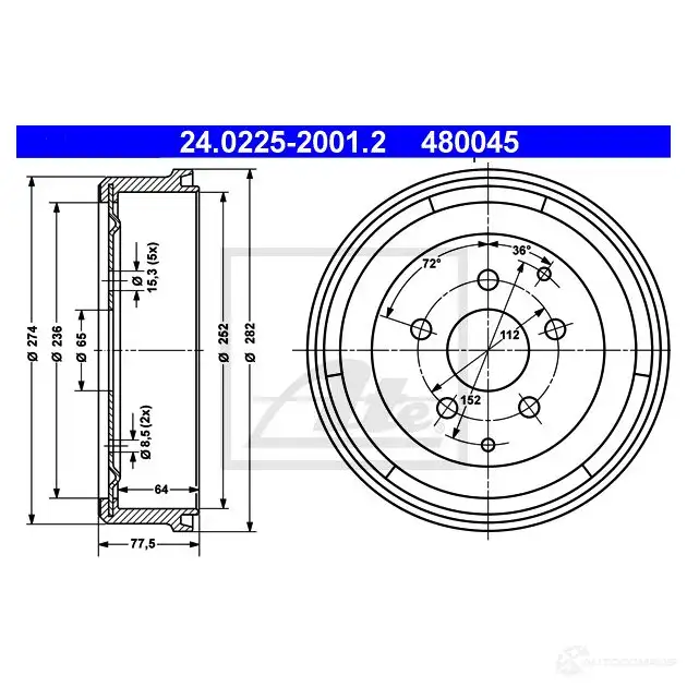 Тормозной барабан ATE 59218 48004 5 3X6NAP 24022520012