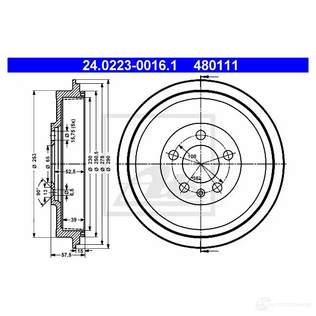 Тормозной барабан ATE 4801 11 24022300161 PC9HVLV 59210