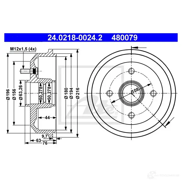 Тормозной барабан ATE 4800 79 24021800242 59082 V07LFT изображение 0