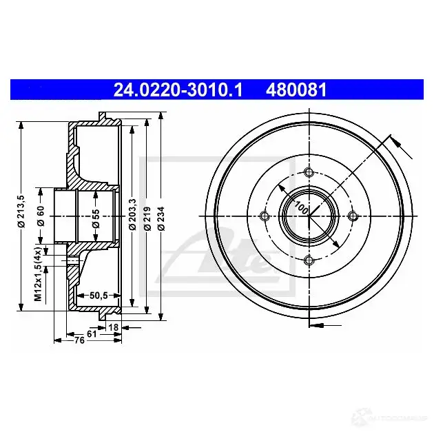 Тормозной барабан ATE 59147 24022030101 LSEUY 4800 81