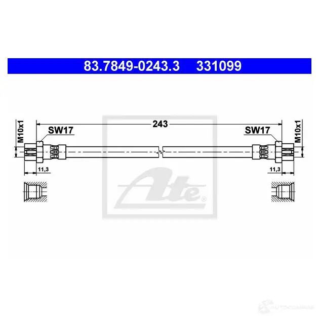 Тормозной шланг ATE XWSDTQG 83784902433 63737 33 1099 изображение 0