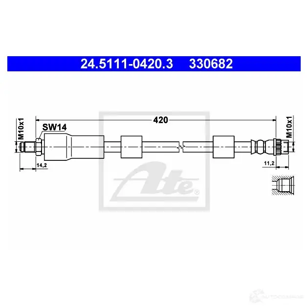Тормозной шланг ATE 330 682 24511104203 62309 MGTUK изображение 0