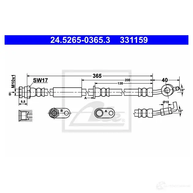 Тормозной шланг ATE 24526503653 331 159 DV9GYZ 62747 изображение 0