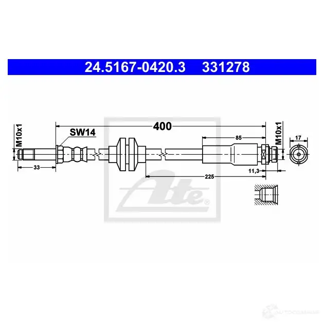 Тормозной шланг ATE 24516704203 8GYPUC 3312 78 62541 изображение 0