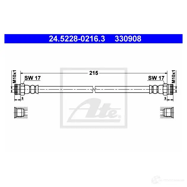 Тормозной шланг ATE 33 0908 4CX7WKK 24522802163 62602 изображение 0