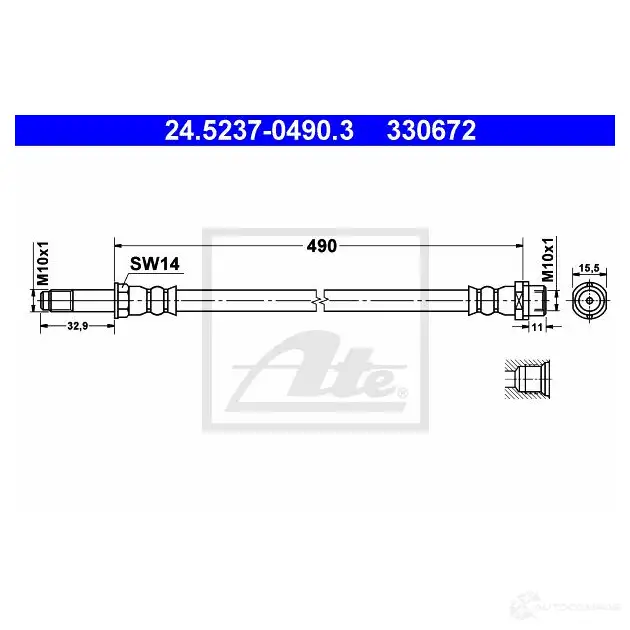 Тормозной шланг ATE 24523704903 PRBGR 330 672 62657 изображение 0