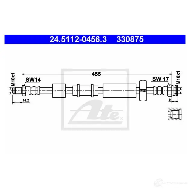 Тормозной шланг ATE 24511204563 330 875 62385 Z9D93 изображение 0
