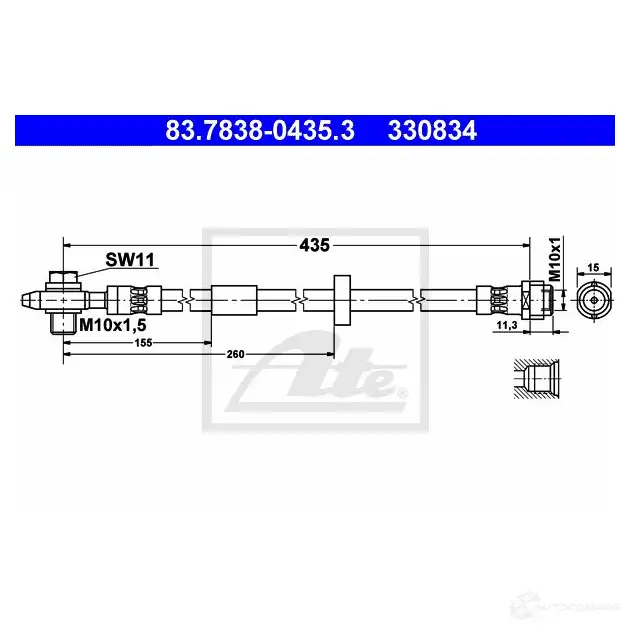 Тормозной шланг ATE 83783804353 63728 KE75D 33083 4 изображение 0