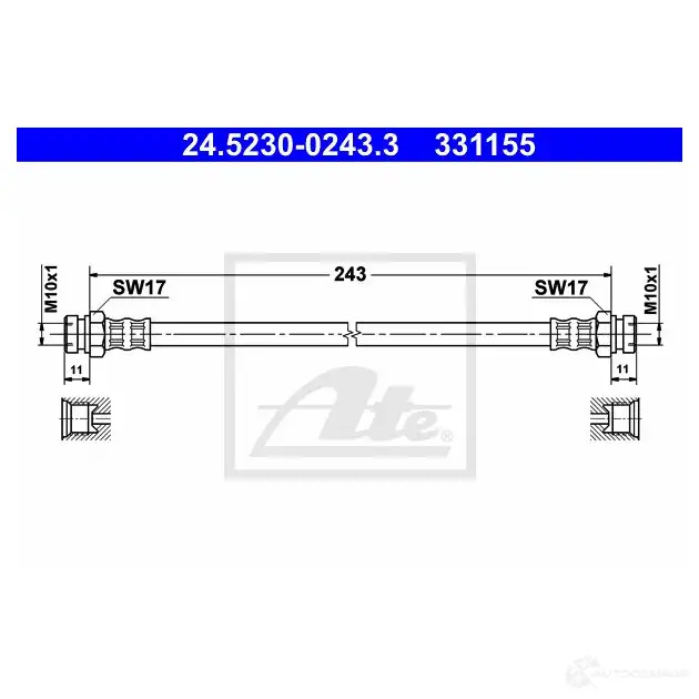 Тормозной шланг ATE 331 155 24523002433 QKJ7IP 62627 изображение 0