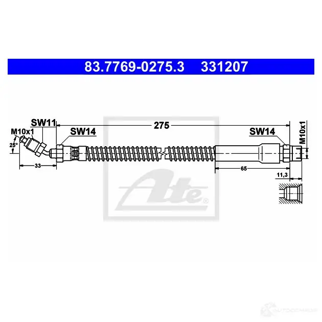 Тормозной шланг ATE 83776902753 CQ8QL 63686 331 207 изображение 0