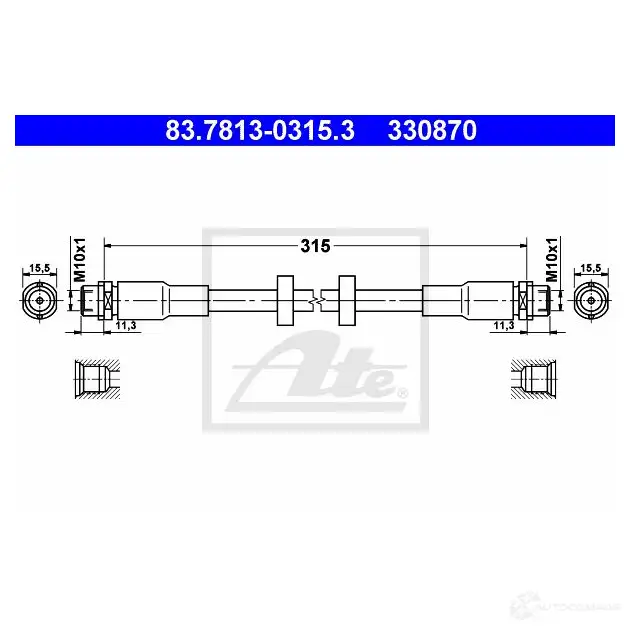 Тормозной шланг ATE 33 0870 83781303153 63712 04YB0 изображение 0