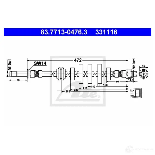 Тормозной шланг ATE 83771304763 63655 3311 16 KQX1DG изображение 0