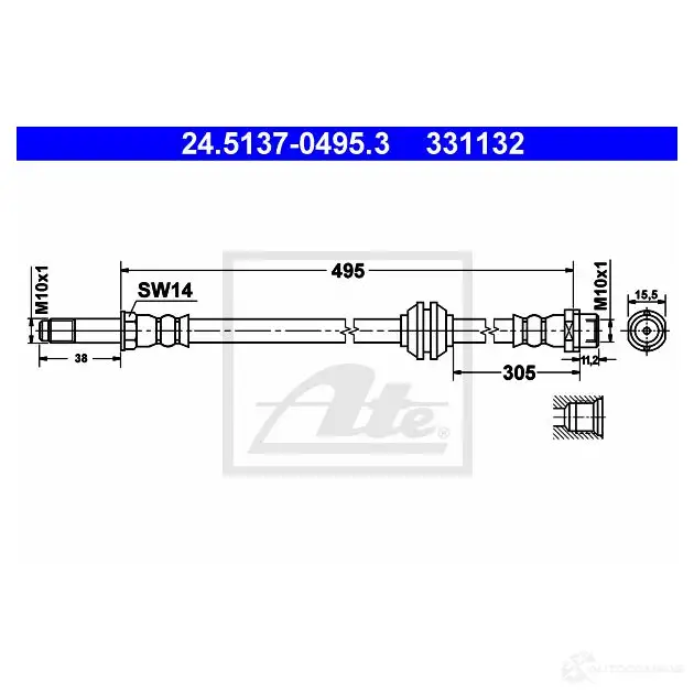 Тормозной шланг ATE 331 132 62466 24513704953 EJXXFVC изображение 0