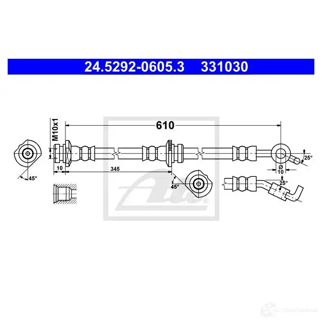 Тормозной шланг ATE 24529206053 331 030 O0CJYP 62889 - Изображение 1