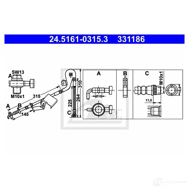 Тормозной шланг ATE 33118 6 62522 4AW6YB 24516103153