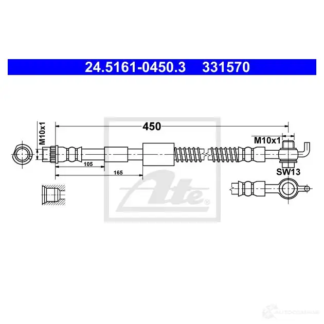 Тормозной шланг ATE 24516104503 1424606524 33 1570 GE4VFW - Изображение 1