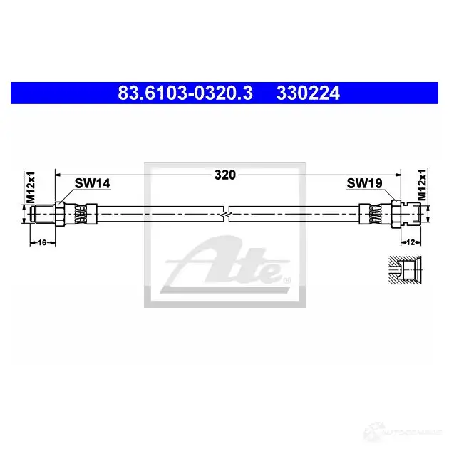 Тормозной шланг ATE EV3I8ED 33 0224 63353 83610303203