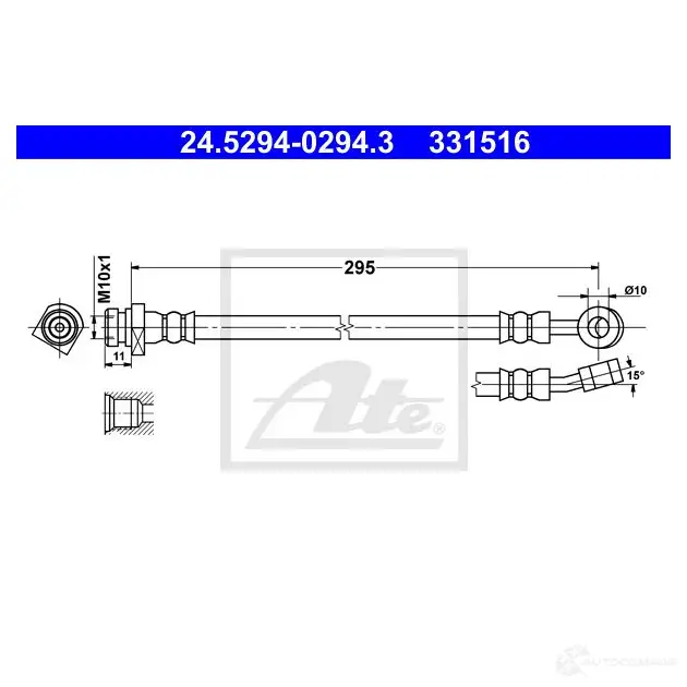 Тормозной шланг ATE 33 1516 O7GZXIC 62895 24529402943 - Изображение 1