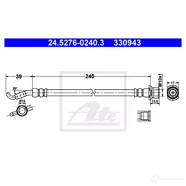 Тормозной шланг ATE 330 943 HBVDEN3 62800 24527602403 изображение 0