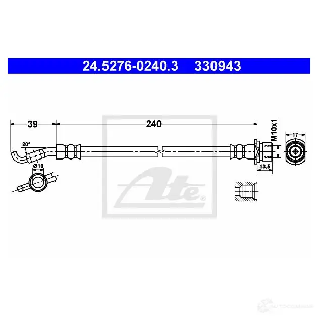 Тормозной шланг ATE 330 943 HBVDEN3 62800 24527602403 изображение 2