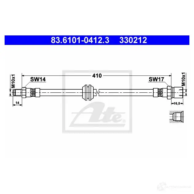 Тормозной шланг ATE 33 0212 63341 MBTDKR 83610104123 изображение 0