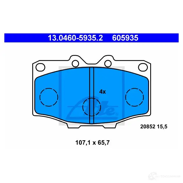 Тормозные колодки, комплект ATE 2 0852 13046059352 605935 56776 изображение 0