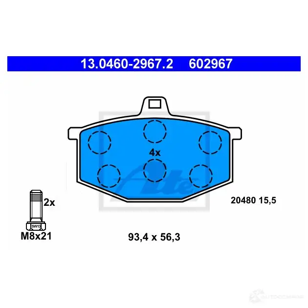 Тормозные колодки, комплект ATE 602967 56239 204 80 13046029672