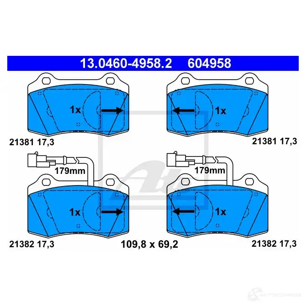 Тормозные колодки, комплект ATE 21382 13046049582 2138 1 56507 изображение 0