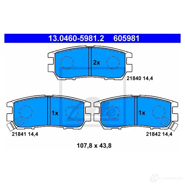 Тормозные колодки, комплект ATE 21841 56812 13046059812 2 1840 изображение 0