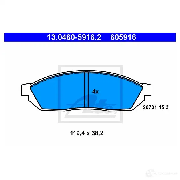 Тормозные колодки, комплект ATE 13046059162 605916 56763 2 0731