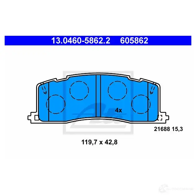 Тормозные колодки, комплект ATE 605862 13046058622 56728 2 1688 изображение 0