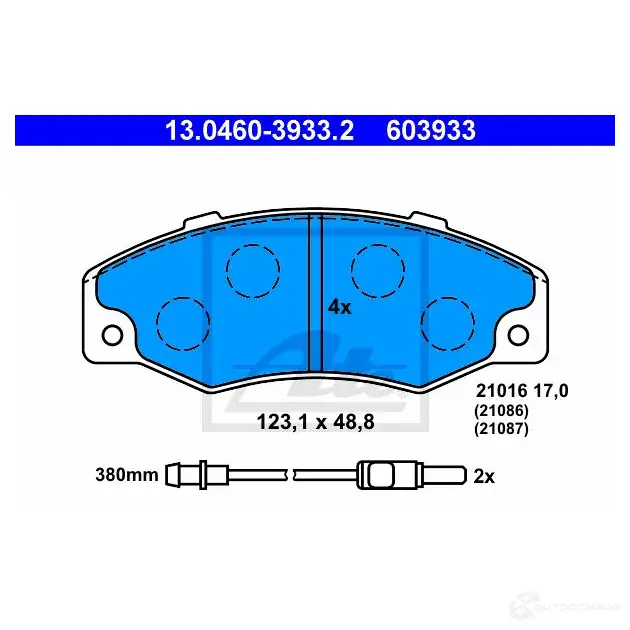 Тормозные колодки, комплект ATE 56342 21086 13046039332 2 1016