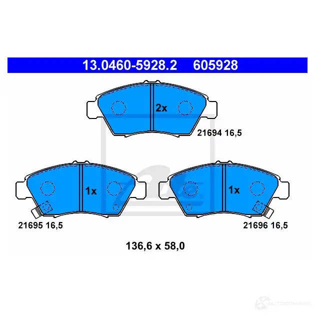 Тормозные колодки, комплект ATE 56772 21695 21 694 13046059282