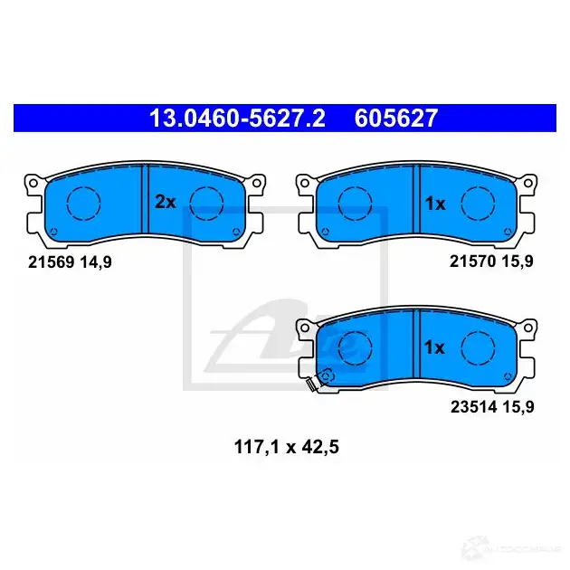 Тормозные колодки, комплект ATE 56574 215 69 13046056272 21570 изображение 0