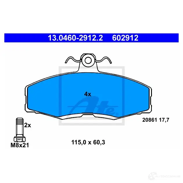 Тормозные колодки, комплект ATE 56209 13046029122 602912 2 0861
