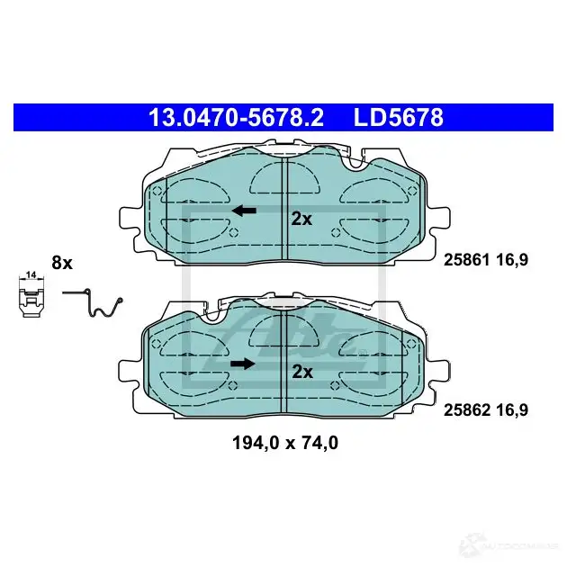 Тормозные колодки, комплект ATE B 2BJHD 1437277170 13047056782